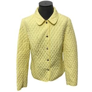 Briggs New York Women's Jacket Large Yellow Quilted Button Up Coat Pockets